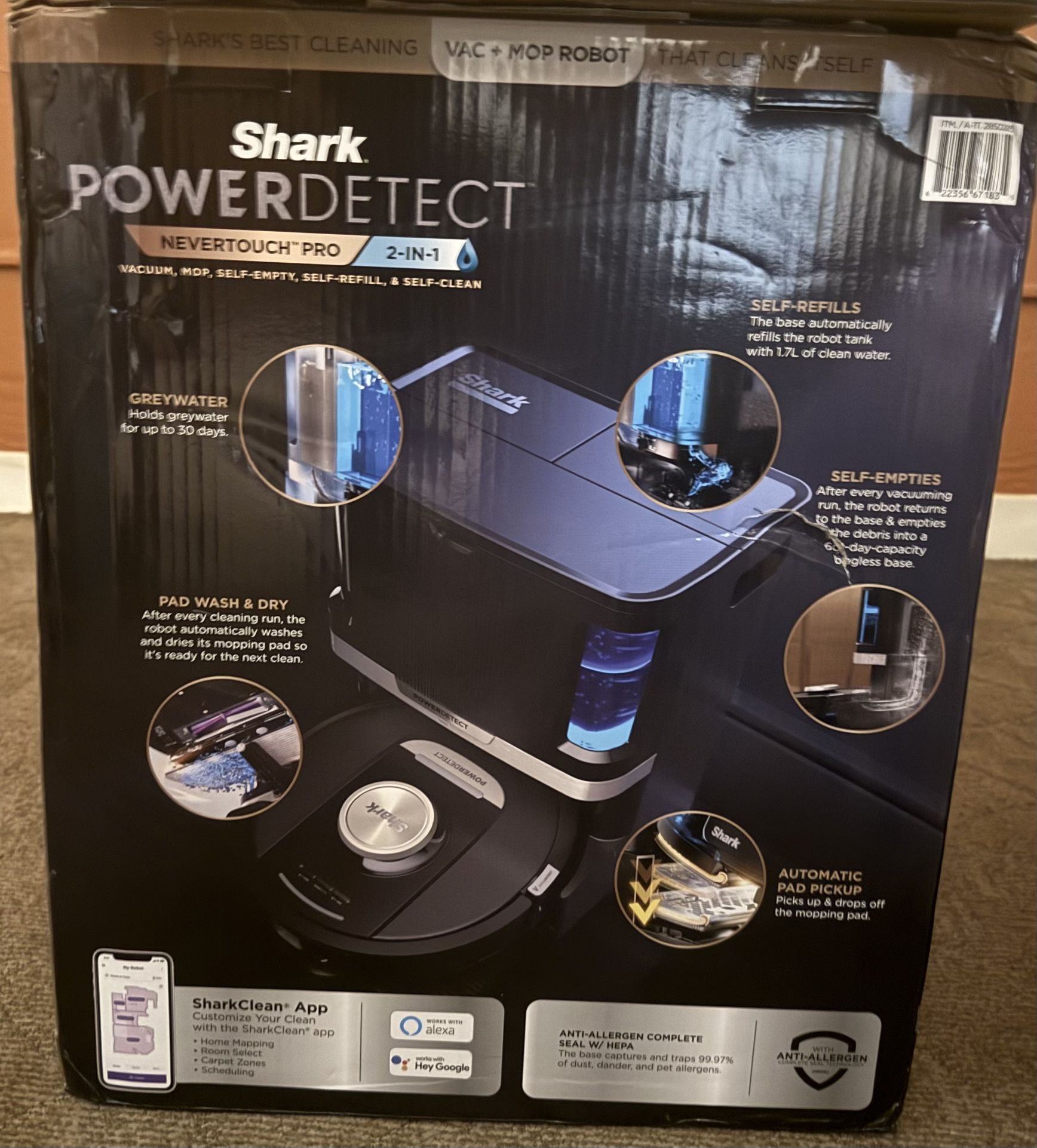 Shark Power Detect 2-in-1 Robot Vacuum and Mop with NeverTouch Pro Base