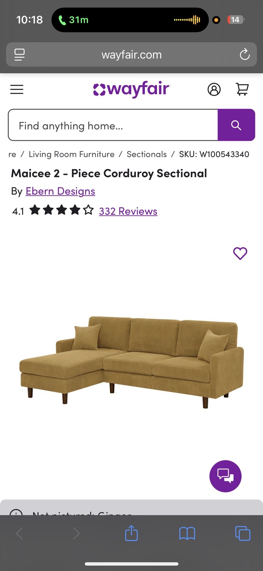 Maicee Yellow Corduroy Couch FREE