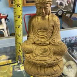 Stone Japanese Buddha Statue 8” Gold in Color