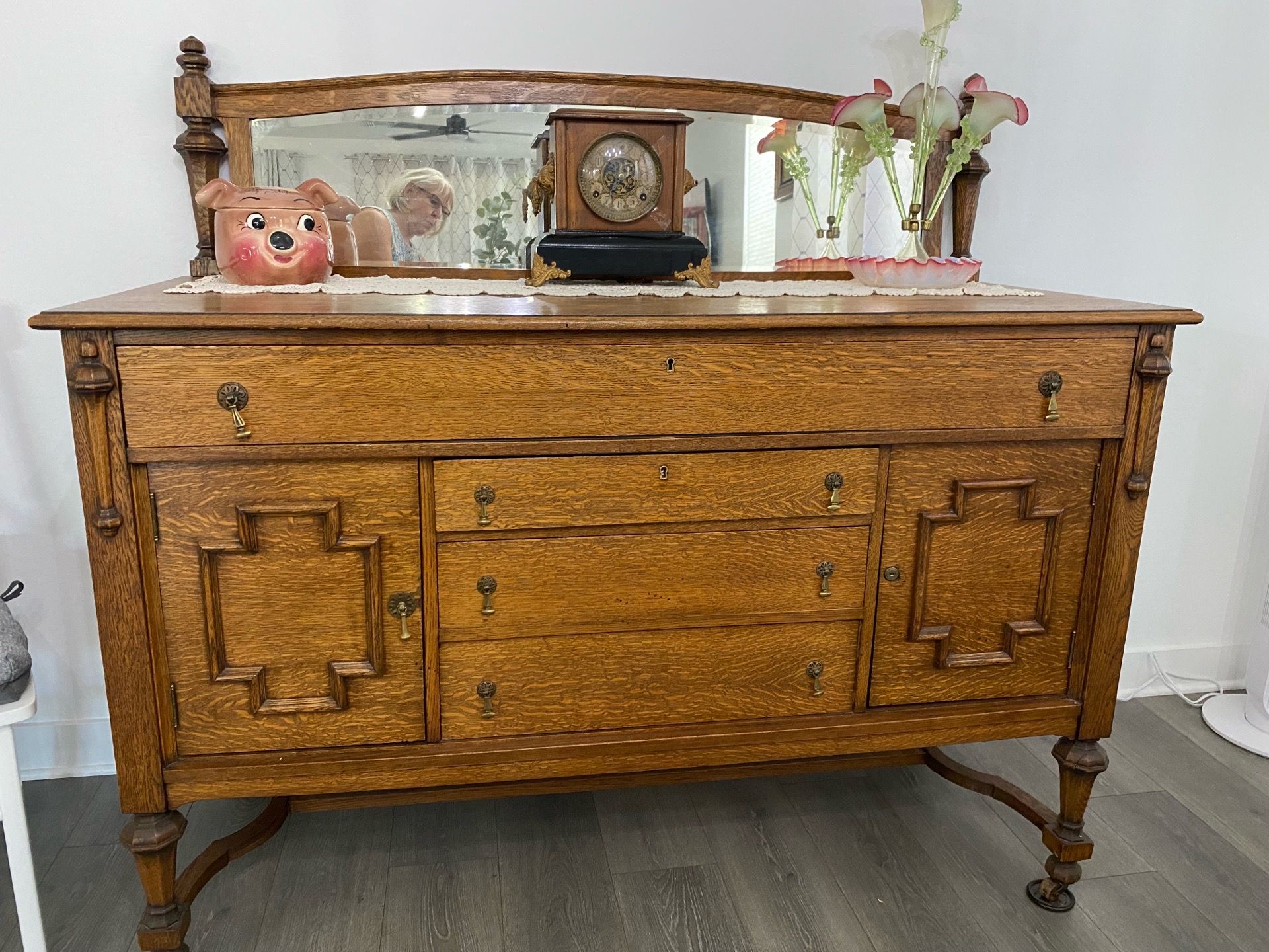 Antique oak buffet with mirror - $1000
