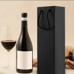 MANCHAP 40Pcs Black Wine Bags, 13.7 x 4.3 x 3.5 Inch Paper  Single Wine Bottle Bags with Handles