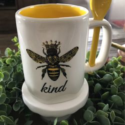 Queen Bee Bee Kind Mug With Spoon Pairs Well With Rae Dunn