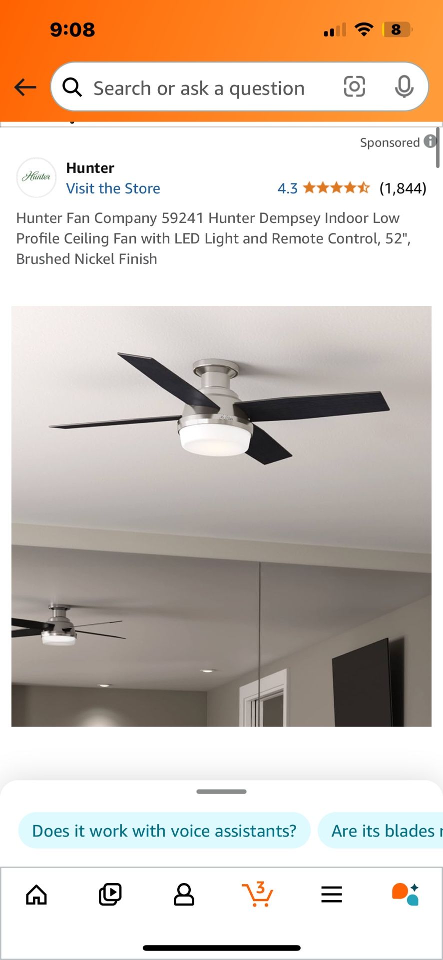 Hunter Fan Company 59241 Hunter Dempsey Indoor Low Profile Ceili...