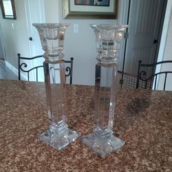 2 Tall Decorative Glass Candle Holders 