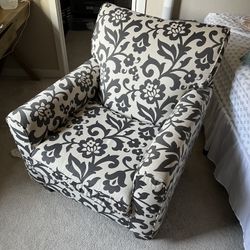 Cream With Grey/ Navy Floral Accent Armchair 