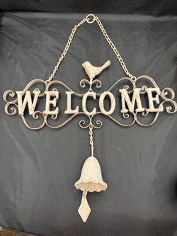 Metal Welcome Sign with Bird and Bell