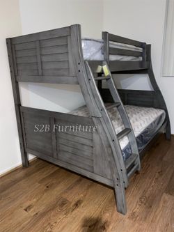 Twin Full Grey Bunkbed With Ortho Mattress Included
