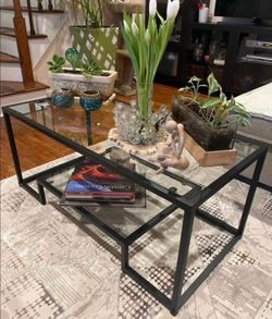 Black Metal Modern  Glass Coffee Table
