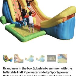 New in box Overhead water sprinkler Constructed with heavy duty polyester fabric Splash pool to help beat the summer heat Includes electric air blower