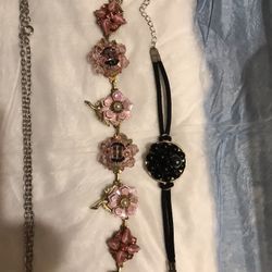 Bracelets Flower Pink/black, (read Description)