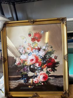 Brand New 23.4” x 27” Vintage Gold Floral Wall Art