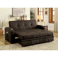 Brand New Brown Futon Sofa Sleeper w Cup Holders 