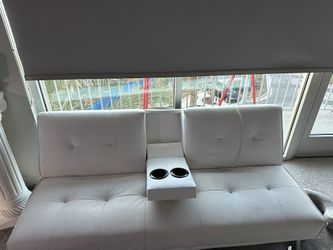 White Futon With Cup Holders (leather)