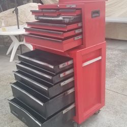 Craftsman Cart Tool Box Used No Key 26"w  52"h  12 Drawer Total 