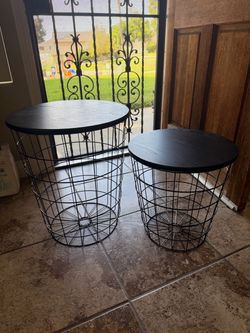 Set of 2 Black Wire Basket Side Tables