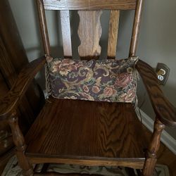 Solid Oak Rocking Chair & Pillow