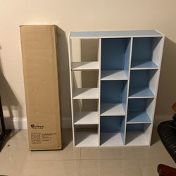 1 White & Blue Square Bookshelf 11 Compartments Lo