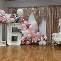 Draped Canopies, Artificial Grass, Marquee Numbers, Balloons