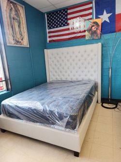 Queen bed frame with mattress pillow top 11.5β gray