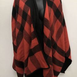 NWT Charlie Paige Women's Reversible Red/Black Plaid Shawl One Size MSRP $42.99