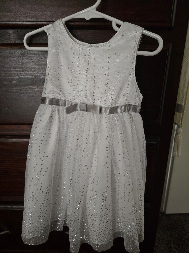 Toddler White And Sparkly Silver Dress 24mos