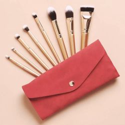 LUXIE Glitter & Gold Makeup Brush Set In Ruby Red Velour Case. Brand New/Sealed. MSRP~$85