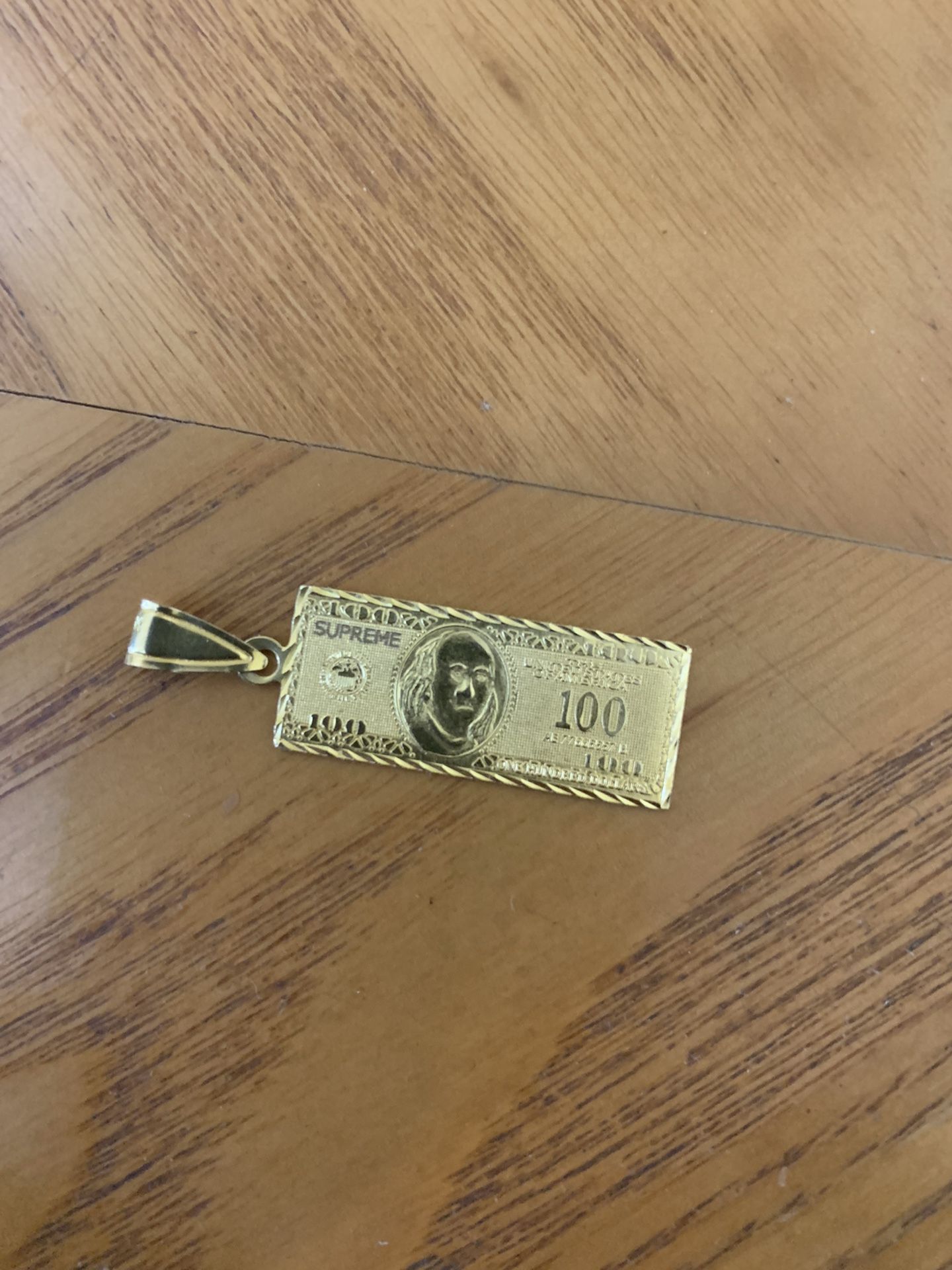 Supreme 14K Gold Hundred Dollar Bill Pendant Chain for Sale in