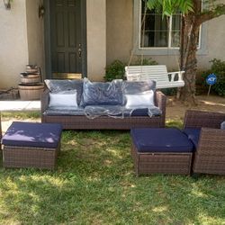 Brown Blue Cushions Patio Couch Patio Sofa Patio Set Outdoor Patio Furniture Set 🆕