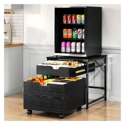 Mini Fridge Stand with Storage Drawer, 21.5" L x 21.5" W Refrigerator Stand with Lockable Wheel, Beverage Compact Refrigerator Stand Storage Cabinet,3