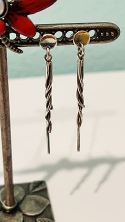 925 Silver twisted stick dangle earrings. 