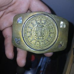 Vintage Aztec Belt Buckle, Mayan Mug And Car Window Sticker, And Aztec/Mayan Zodiac Signs Pendant 