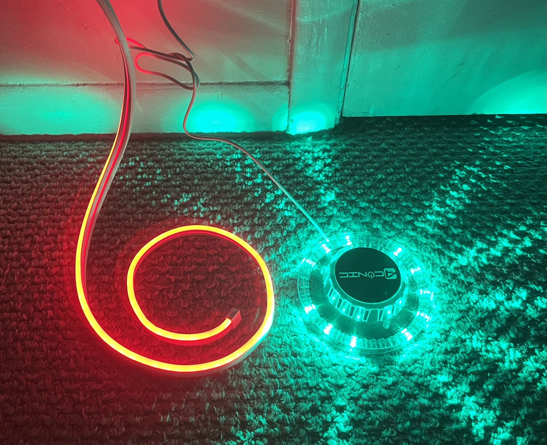 2 LED Lights, 4CONIC Multi-Color 360 degree Light & 4 ft Red LED Strip
