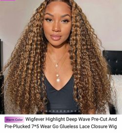 New in Box - 26” Wigfever Highlight Deep Wave Pre-Cut And Pre-Plucked 7*5 Wear Go Glueless Lace Closure Wig