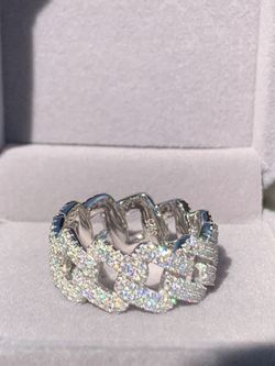 Cuban Link VVS1 Moissanite Ring 925 Sterling Silver