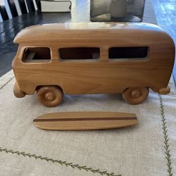 Hand Carved Wooden Bus By Artist Ed Conway 