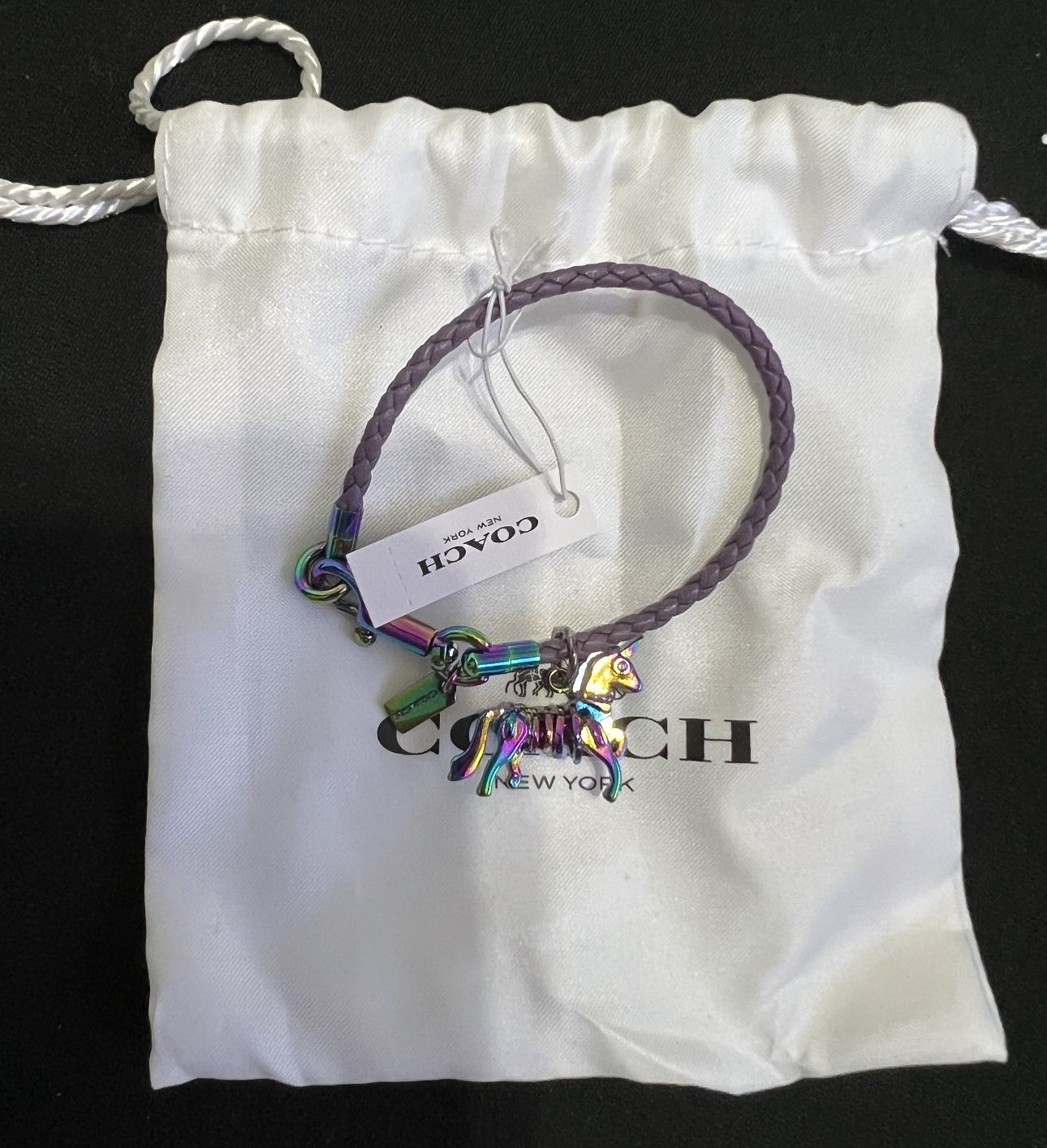 Coach Jewelry | Rare Coach Rainbow Color Unicorn Charm Braided Leather