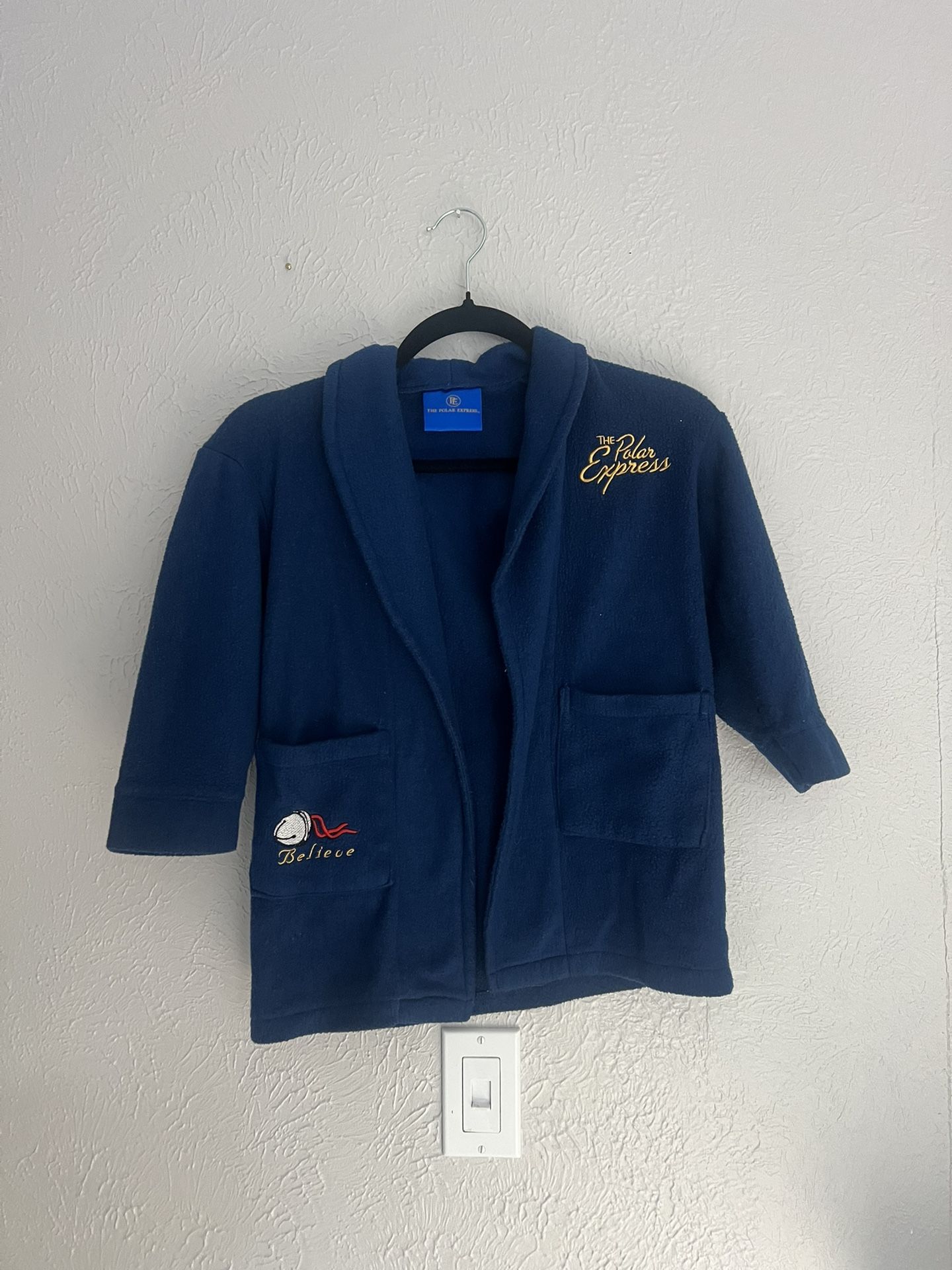 Polar express navy blue long sleeve kids robe jacket youth 4/5