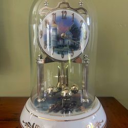 Thomas Kinkade "Victorian Light" Anniversary Clock w/ Glass Dome 9”x5”