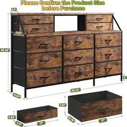 😀 55.12"Wx35.45"Hx 11.02"D EnHomee Black Dresser for Bedroom, Dressers & Chests of Drawers with 13 Large Drawer,Dressers,Long Dresser for Closet, Woo