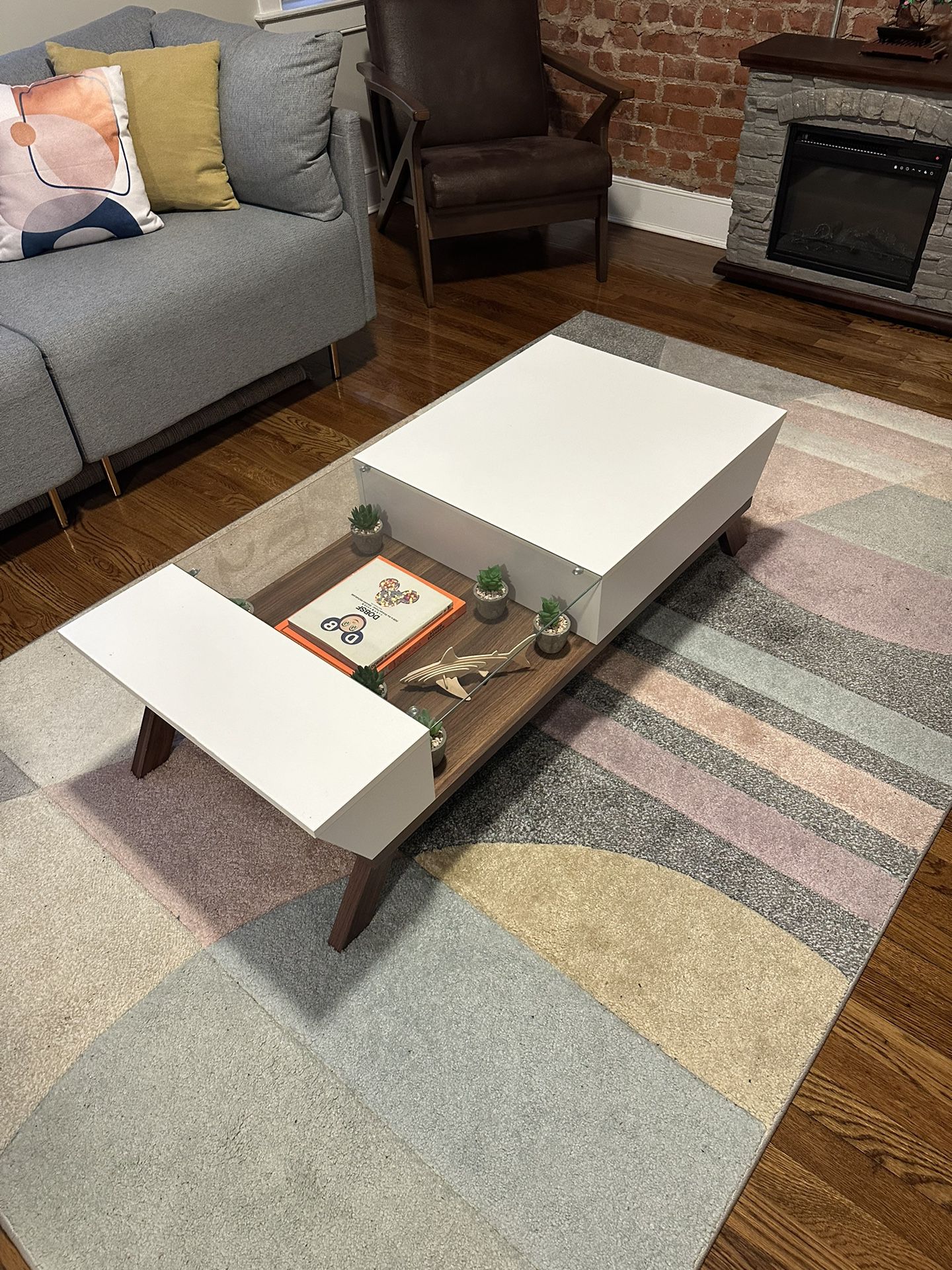 Modern Low Profile Glass And White Coffee Table