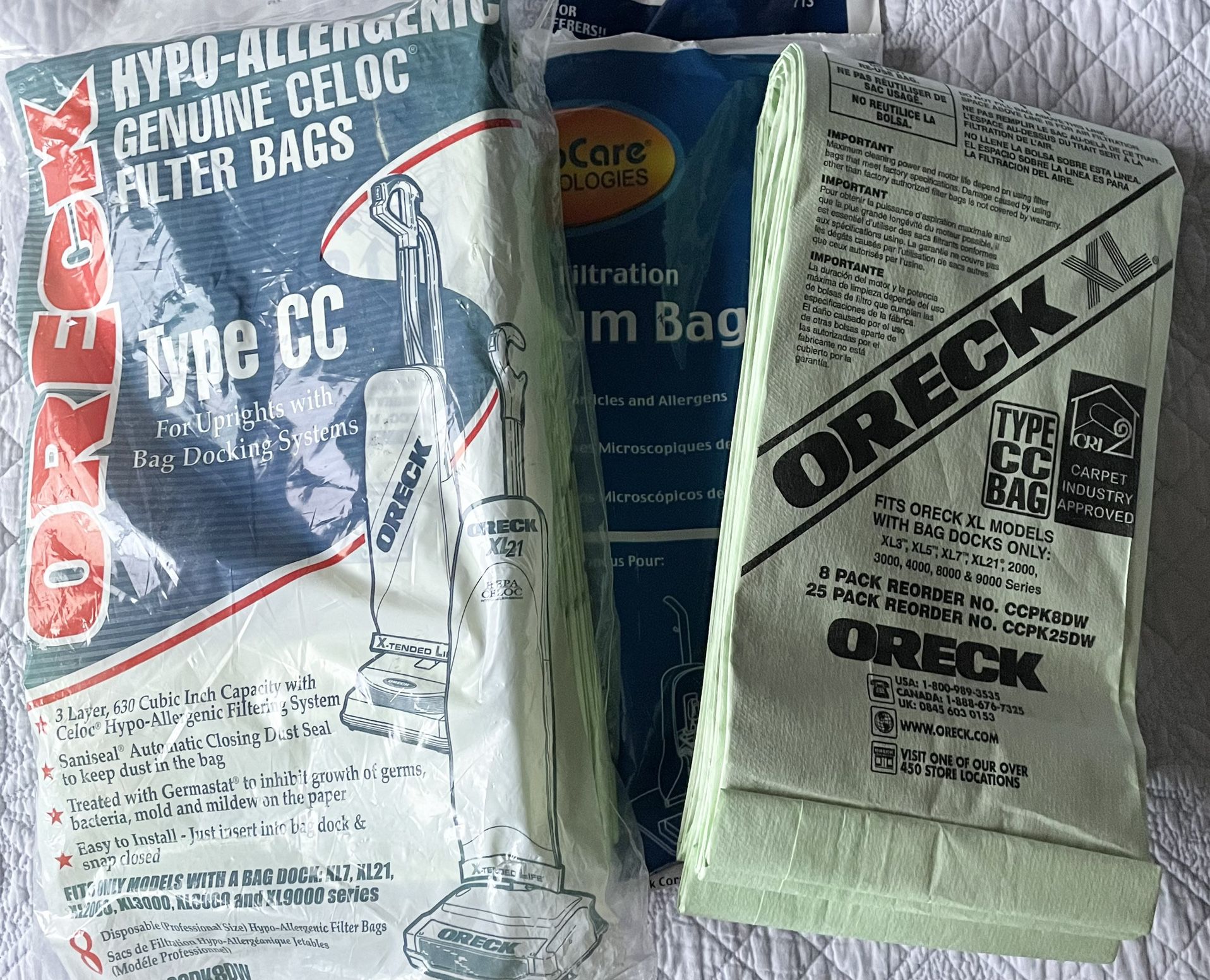 21 Oreck XL Type CC Vacuum Cleaner Bags CCPK8DW Hypo Allergenic Celoc Filter. There are 14 Original Oreck bags and 7 EnviroCare Oreck Type CC bags.