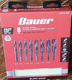 BAUER 8pc Black Oxide Silver & Deming Drill Bit Set with Case