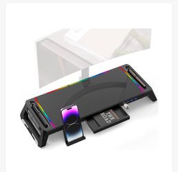 KeiBn RGB Gaming Computer Monitor Stand with 4 USB 3.0 Hub, 3 Lengths Adjustable Monitor Stand with Storage Drawer and Phone Holder, Monitor Stand Ris