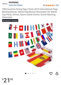 MVPRING 100 Countries String Flag Banner 2 Pack