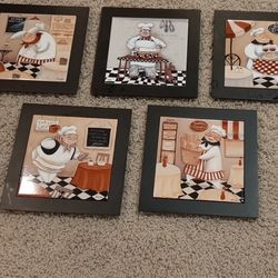 5 Chef Themed Framed wall tiles/trivets