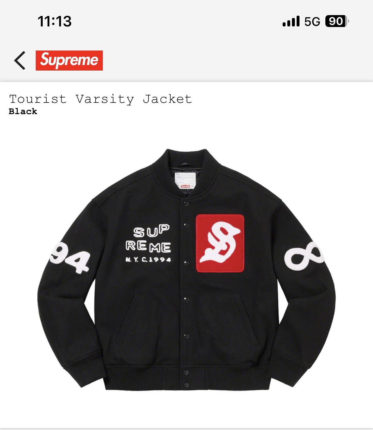 Supreme Cactus Plant Flea Market Tourist Varsity Jacket Black Large