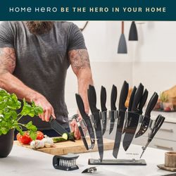 Cool Cook - 16 Pcs Kitchen Knife Set & Steak Knifes - Stainless Steel, Black