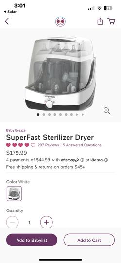 Baby bottle, fast drying sterilizer
