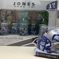 Seattle Seahawks Limited Edition Jones Soda With Flag Sealed!! + Mini Helmet!
