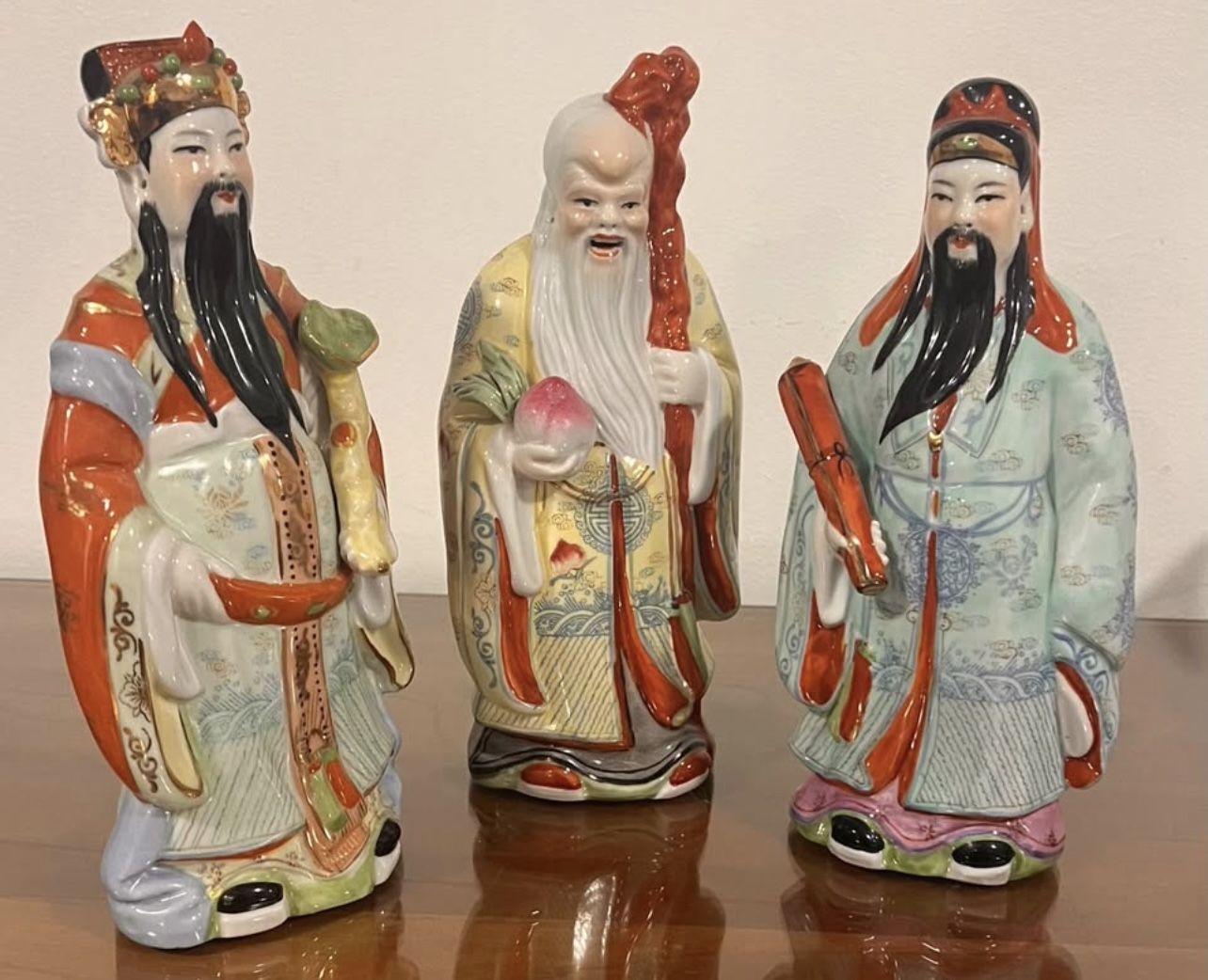 Vintage Chinese Fu Lu Shou Feng Shui Trio Gods Figurines Statues